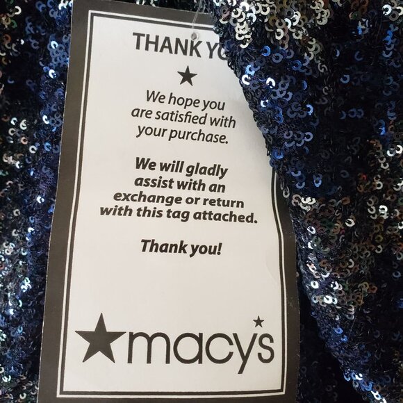 R & M Richards NYC Womens 6 Drape Back Blue / Silver V Back Sequin Dress NWT - Picture 9 of 14